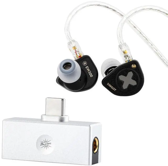 Main image of SIMGOT EW300 1DD+1Planar+1PZT Hybrid Driver in Ear Monitor, Wired Earbuds IEM, Gaming Earbuds with Detachable Nozzles & Kiwi Ears Allegro Mini Portable IEM DAC, in Ear Monitor Amplifier