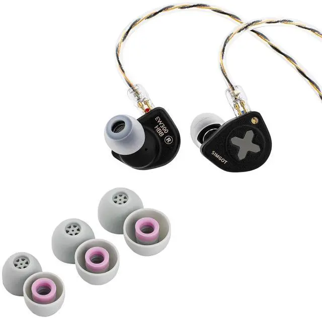 Main image of SIMGOT EW300 HBB 1DD+1Planar+1PZT Hybrid Driver in Ear Monitor, Wired Earbuds IEM & Kiwi Ears Flex Earbud Tips, Replacement Silicone IEM Tips