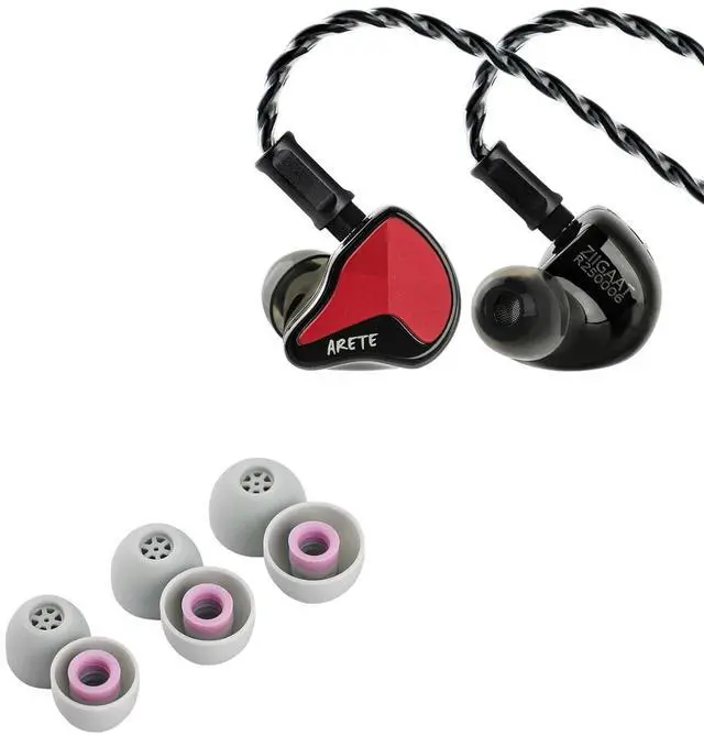 Main image of ZiiGaat x Fresh Reviews Arete II IEM,2nd Gen 1DD+4BA Hybrid in Ear Monitor,Wired HiFi Earbuds(Red) + Kiwi Ears Flex Earbud Tips, Replacement Silicone IEM Tips