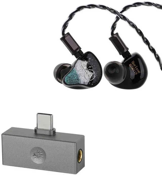 Main image of ZiiGaat Horizon in Ear Monitor, 1DD+2BA+2 Planar HiFi Wired Earbuds, Studio-Grade IEM Earphones + Kiwi Ears Allegro Mini Portable IEM DAC
