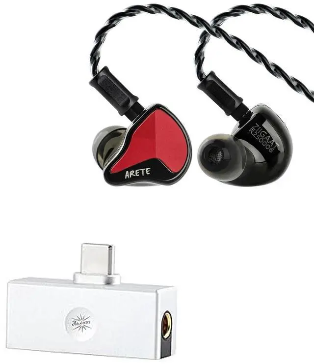 Main image of ZiiGaat x Fresh Reviews Arete II IEM,2nd Gen 1DD+4BA Hybrid in Ear Monitor,Wired HiFi Earbuds(Red) + Kiwi Ears Allegro Mini Portable IEM DAC, in Ear Monitor Amplifier(Silver)