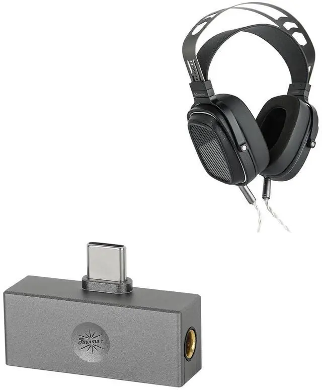 Main image of HarmonicDyne Romantic Open-Back Over-Ear Headphones, 60mm Bamboo Fiber Bio-Composite Driver, Protein Leather Earpads + Kiwi Ears Allegro Mini Portable IEM DAC