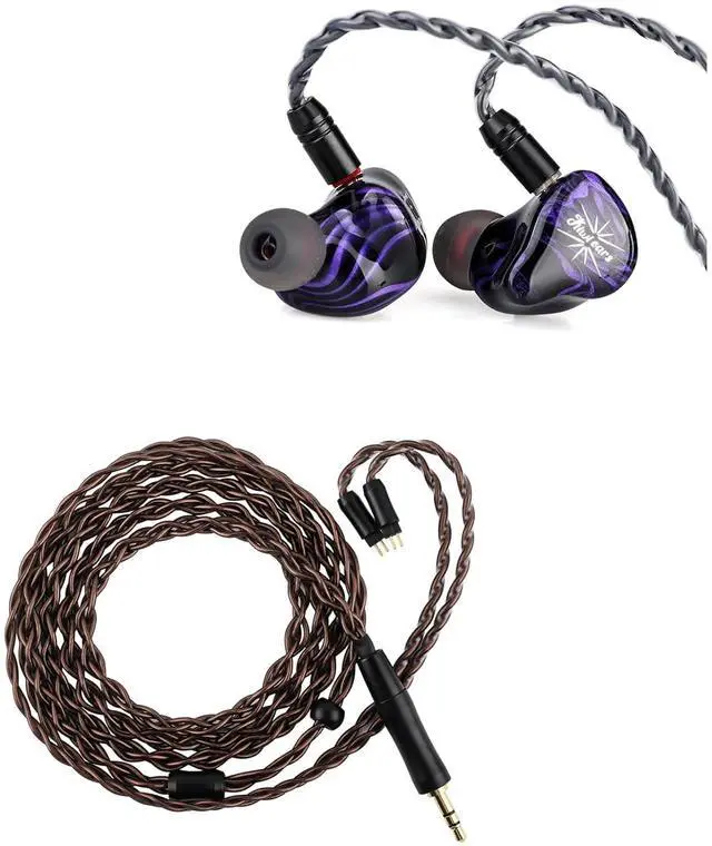 Main image of Kiwi Ears Quartet 2DD+2BA Hybrid in-Ear Monitor, HiFi Earphones with Hand-Crafted Resin Shell, Detachable OFC Silver-Plated IEM Cable (Purple, Quartet) + Kiwi Ears Terras IEM Cable,4N Single