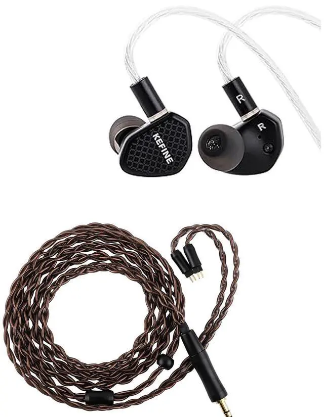 Main image of Kefine Klean in Ear Monitor,10mm DLC Diaphragm Dynamic Driver HiFi Earphones,Wired Gaming Earbuds,Replaceable Nozzles(No Mic 3.5mm, Black) Kiwi Ears Terras IEM Cable,4N Single Crysta