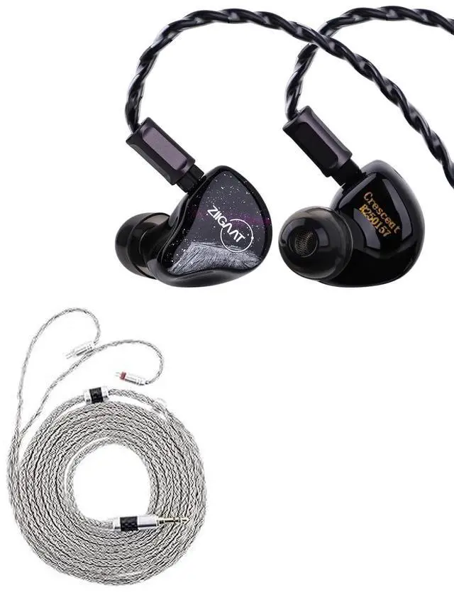 Main image of ZiiGaat Crescent in Ear Monitor, Premium 2DD+2BA Hybrid IEM Earphone, Isobaric Bass + Tripowin Zonie IEM Cable, 2m Long Earbud Cord, 16 Core Silver Plated Earphone Cable (2Pin)