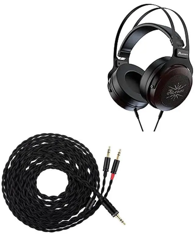 Main image of Kiwi Ears Altruva Over Ear Headphone, Hi-Fi 50mm Dynamic Driver Monitoring Headphones (Blackwood) Tripowin Nova Monitor Headphone Cable, Over-Ear Wire (3.5mm, Black)