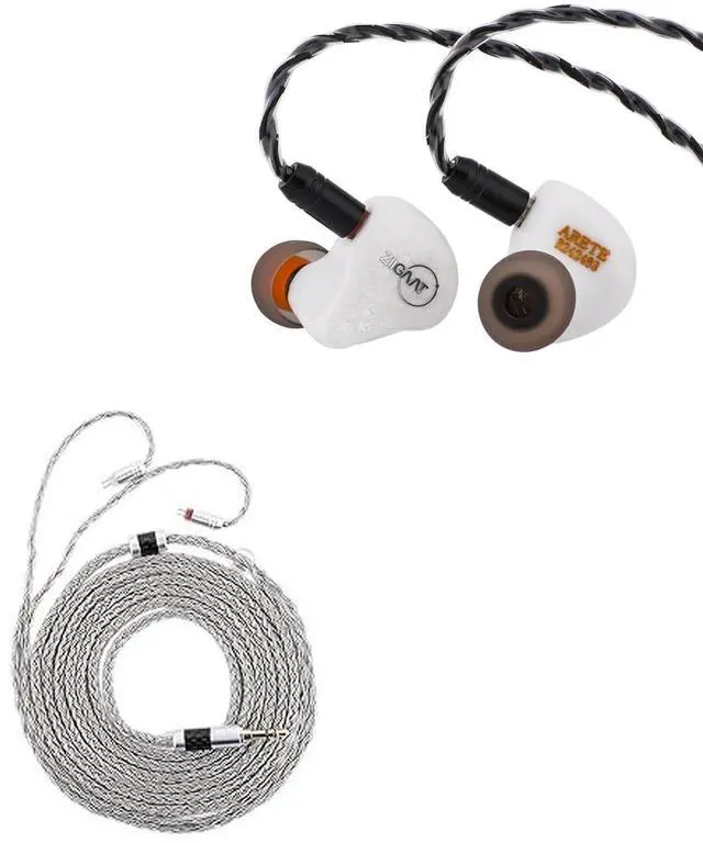 Main image of ZiiGaat x Fresh Reviews Arete in Ear Monitor, 1DD+4BA Hybrid Earphone IEM (White) Tripowin Zonie IEM Cable, 2m Long Earbud Cord, 16 Core Silver Plated Earphone Cable(2Pin)