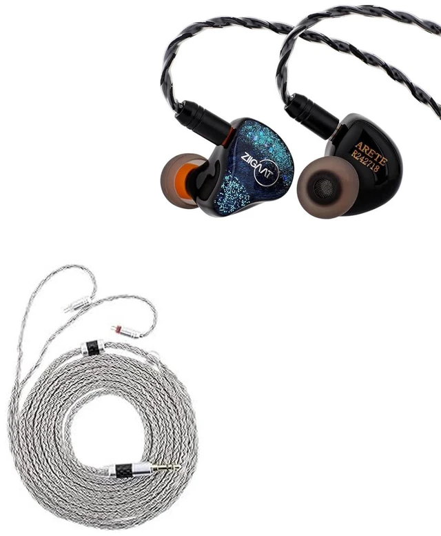 Main image of ZiiGaat x Fresh Reviews Arete in Ear Monitor, 1DD+4BA Hybrid Earphone IEM (Blue) Tripowin Zonie IEM Cable, 2m Long Earbud Cord, 16 Core Silver Plated Earphone Cable(2Pin)