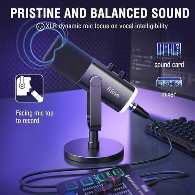 Alt view image 3 of 7 - Gaming Audio Mixer Bundle with Computer Streaming Microphone, 4-Channel RGB Mixer Set with XLR Interface, 48V Phantom Power, Dynamic Mic with Mute Button for Game Voice Podcast YouTube(SC3+AM8)