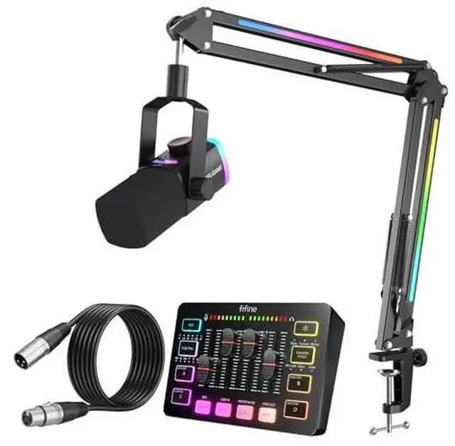 Main image of PC Gaming Audio Bundle: Dynamic XLR/USB Mic with Boom Arm+Audio Mixer with 48V Phantom Power,Volume Control +10ft XLR Cable for Podcast/Recording/Game Voice (AM8PROT+SC3+L9)