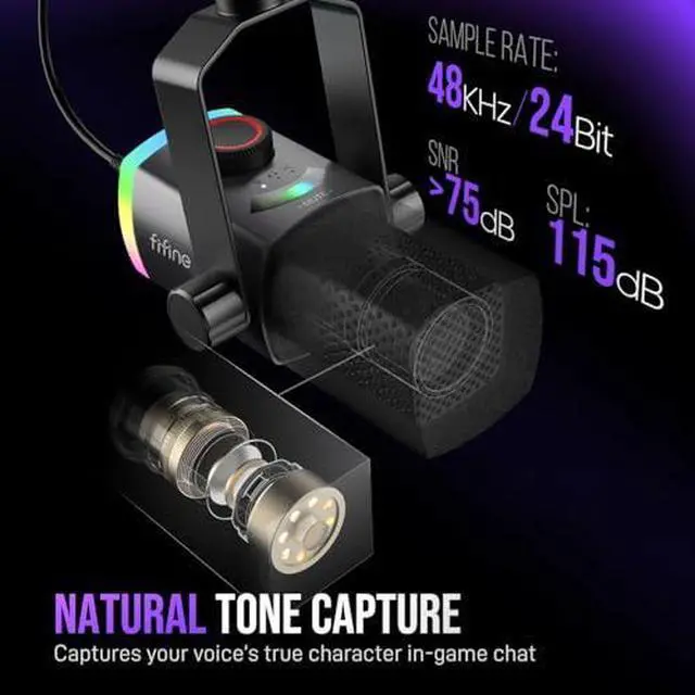 Alt view image 2 of 7 - Gamimng Microphone and Wired Headset Kit,PC XLR/USB Mic Set with Boom Arm + 7.1 Surround Sound Headphone with NC Mic, RGB, Tap-to-Mute for Streaming/PS5/PS4 (AM8PROT+H13BP)