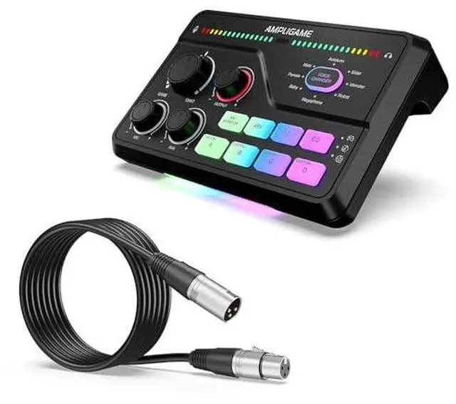 Main image of Gaming Audio Mixer with XLR Cable Bundle, RGB Streaming Mixer with XLR Interface, Volume Control, Voice Changer, Headphone Amp, Game/Chat Mix for Video Recording, YouTube (SC8+L9)