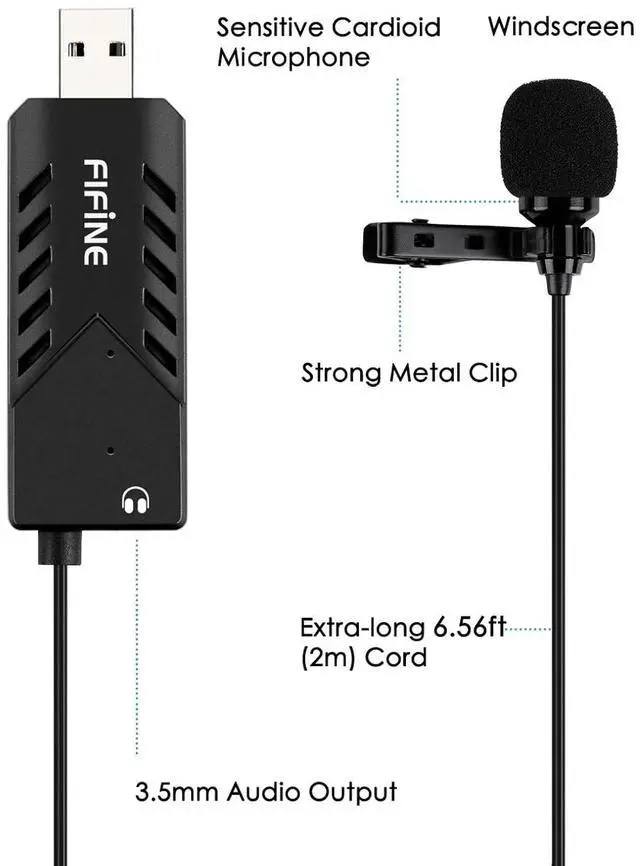 Alt view image 2 of 7 - USB Lavalier Lapel Microphone, Clip-on Cardioid Condenser Computer Mic Plug and Play USB Microphone with Sound Card for PC and Mac-K053