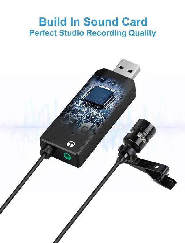 Alt view image 5 of 7 - USB Lavalier Lapel Microphone, Clip-on Cardioid Condenser Computer Mic Plug and Play USB Microphone with Sound Card for PC and Mac-K053