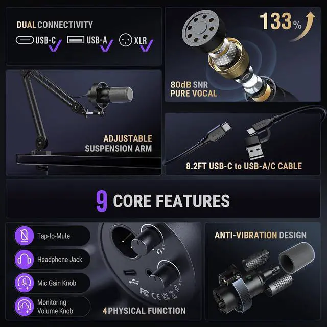 Alt view image 3 of 7 - AmpliTank K688T Dynamic Microphone Set, Podcast XLR/USB Mic