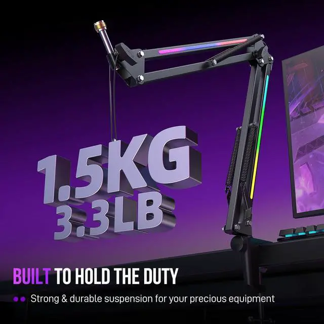 Alt view image 2 of 7 - BM38 Metal Microphone Boom Arm Stand with RGB for Gaming