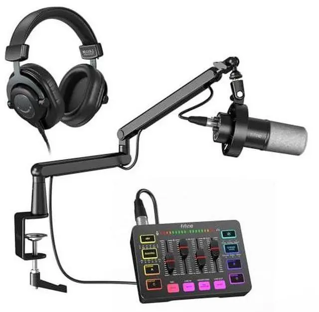 Main image of Recording Vocal Low Profile Bundle with Arm Stand, Dynamic XLR/USB Mic, Gaming Audio Mixer, Wired Over-Ear Headphone for Podcast, Streaming, Game Voice, Music Creation