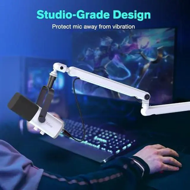 Alt view image 6 of 7 - Audio Mixer and Arm Mic Stand Set,Gaming Streaming PC Mixer with Slider Fader,Monitoring,Low Profile Stand with Desk Mount, Cable Management for Recording Game Video Creation(SC3W+BM88W)