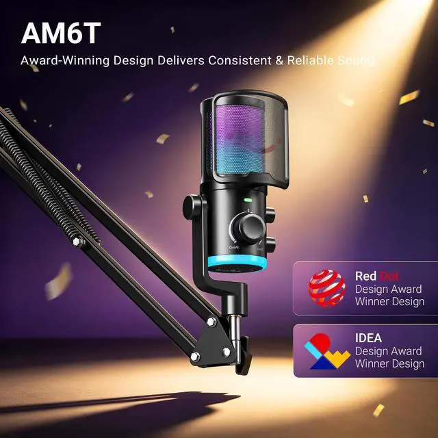 Alt view image 2 of 7 - AM6T Gaming USB Condenser Mic for PC