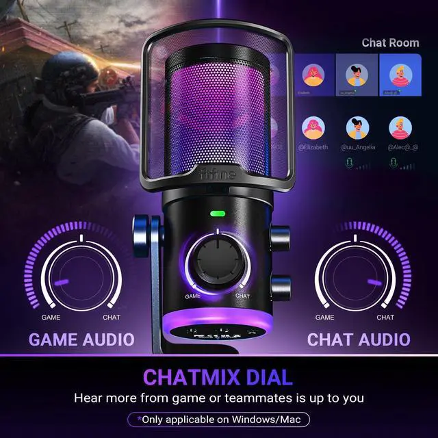Alt view image 3 of 7 - AM6 USB Gaming Microphone, Condenser Mic with ChatMix Dial