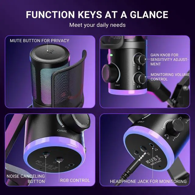 Alt view image 6 of 7 - AM6T Gaming USB Condenser Mic for PC