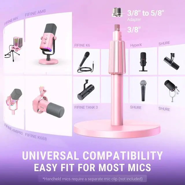 Alt view image 4 of 7 - Metal Desktop Mic Stand, Adjustable Mic Holder for Most Mics-BS1P