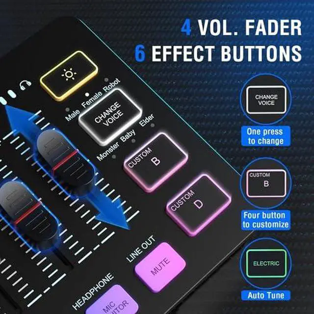 Alt view image 5 of 7 - Gaming Audio Mixer Bundle with Computer Streaming Microphone, 4-Channel RGB Mixer Set with XLR Interface, 48V Phantom Power, Dynamic Mic with Mute Button for Game Voice Podcast YouTube(SC3+AM8)