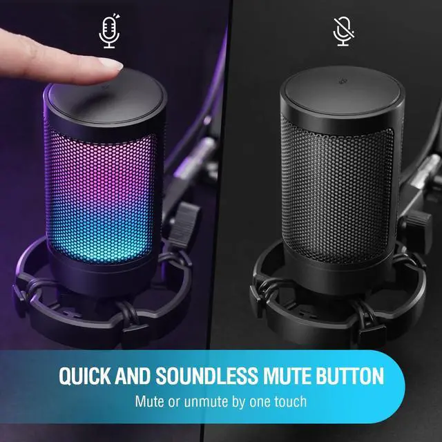 Alt view image 2 of 7 - Gaming USB Condenser Microphone with Pop Filter Bundle, Quick Mute, RGB Indicator, Tripod Stand, Shock Mount, Gain Control for Streaming YouTube Videos (A6V+U1)