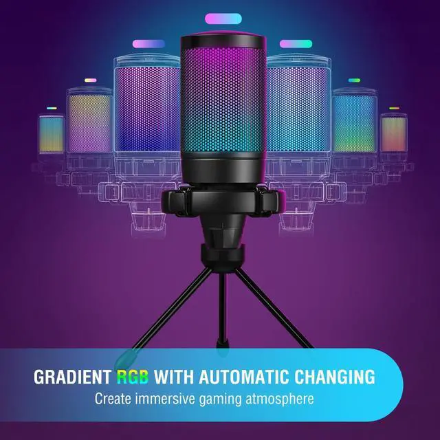 Alt view image 4 of 7 - Gaming USB Condenser Microphone with Pop Filter Bundle, Quick Mute, RGB Indicator, Tripod Stand, Shock Mount, Gain Control for Streaming YouTube Videos (A6V+U1)