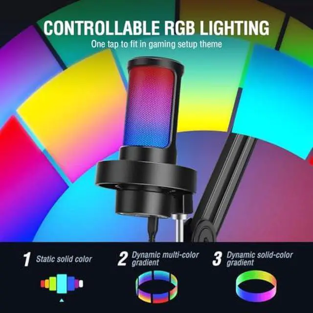 Alt view image 2 of 7 - Gaming Microphone and Heavy Duty Boom Arm Bundle, USB PC Mic with RGB Control, Mute Touch, Headphone Jack, Pop Filter, Stand for Streaming, Podcasts, Recording on Mac/PS4/PS5 (A8+BM63)