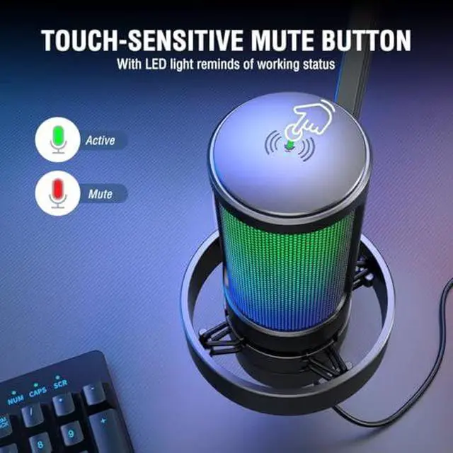 Alt view image 3 of 7 - Gaming Microphone and Heavy Duty Boom Arm Bundle, USB PC Mic with RGB Control, Mute Touch, Headphone Jack, Pop Filter, Stand for Streaming, Podcasts, Recording on Mac/PS4/PS5 (A8+BM63)