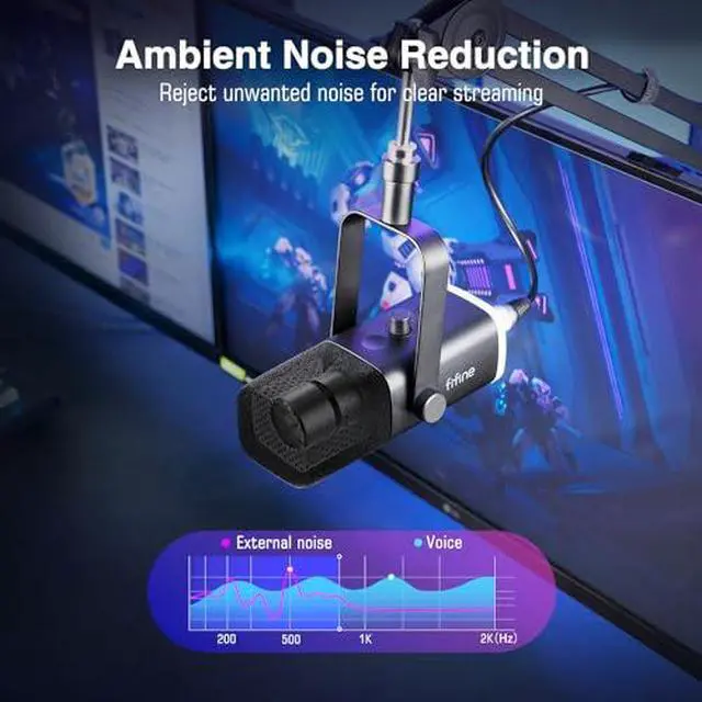 Alt view image 3 of 7 - XLR/USB Microphone and Heavy Duty Boom Arm Kit, PC Computer Gaming Streaming Mic with RGB Light, Mute Button, Headphones Jack, Microphone Arm Stand Bundle for Podcast Recording (AM8+BM63)