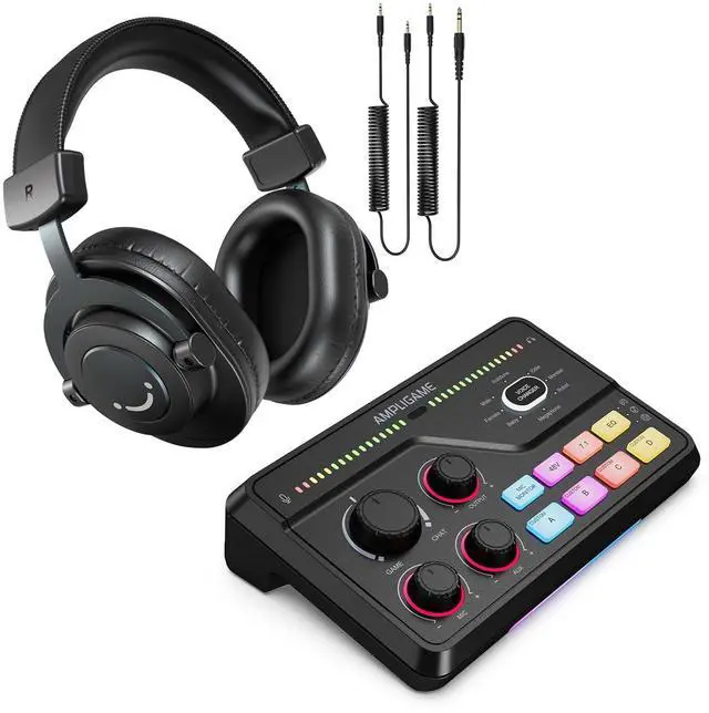 Main image of Audio Mixer with Studio Monitor Headphone Bundle, RGB Gaming Mixer and Over-Ear Wired Headphone Set for Video Streaming, Vocal Recording, with Game/Chat Balance, 7.1 Surround Sound (SC8+H8)