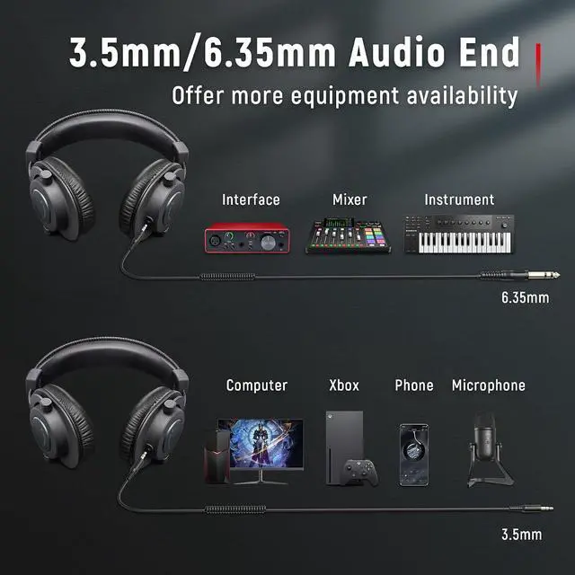 Alt view image 7 of 7 - Gaming Audio Mixer and Studio Monitor Headphones Set, Streaming RGB Mixer with Volume Control, Mute Button, 6.35MM Interface, Over-Ear Wired Headphones Bundle for Recording Podcast (H8+SC3)