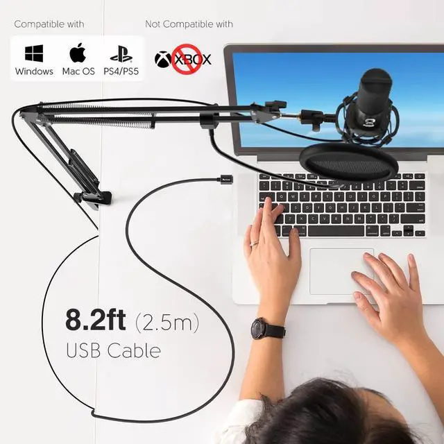 Alt view image 3 of 7 - Studio Microphone Kit with Mic Pop Filter for Music Vocal Recording, USB Computer Condenser Microphone with Metal Pop Screen Bundle for Singing, Podcast, Voice-Over, YouTube Videos (T669+U1)