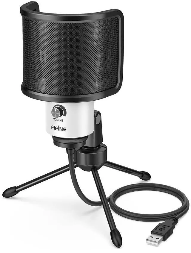 Main image of USB Podcast Microphone with Pop Filter Bundle, Studio Recording Microphone with Volume Knob for Voice-Over, Mic Pop Screen with Metal Mesh for Online Meeting, YouTube, Streaming (K669W+U1)
