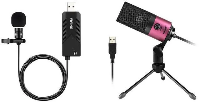 Main image of USB Microphone and Pink Podcast Mic, Lapel Microphone,Clip-on Cardioid, Condenser Computer Mic Plug and Play for Skype, YouTube, Recording, Games,on Windows and Mac (K053+K669)