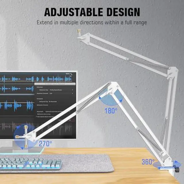 Alt view image 4 of 7 - Microphone Boom Arm Kit, Metal Suspension Boom Arm Stand with 3/8" to 5/8" Adapter and 10ft Balanced XLR Cable Bundle for Podcasting, Recording & Gaming-CS1W+L9W