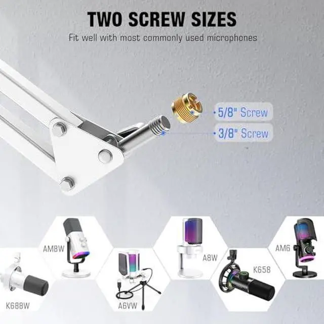 Alt view image 5 of 7 - Microphone Boom Arm Kit, Metal Suspension Boom Arm Stand with 3/8" to 5/8" Adapter and 10ft Balanced XLR Cable Bundle for Podcasting, Recording & Gaming-CS1W+L9W