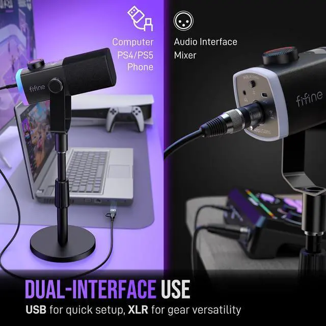 Alt view image 3 of 7 - AM8PROS1 Gaming Microphone, XLR/USB Dynamic Mic Set