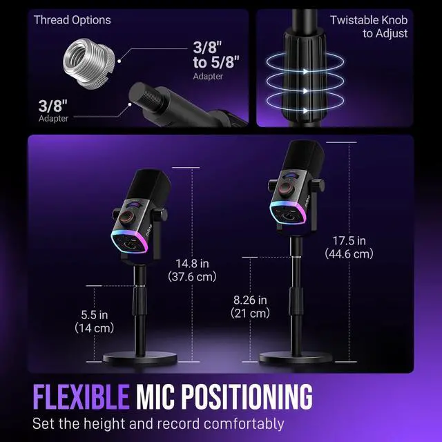 Alt view image 7 of 7 - AM8PROS1 Gaming Microphone, XLR/USB Dynamic Mic Set