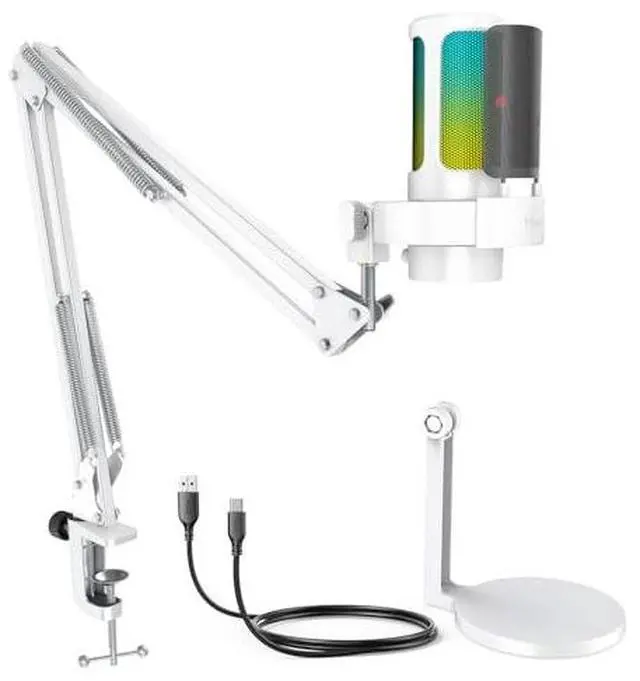 Main image of Gaming USB PC Microphone Kit with Metal Scissor Boom Arm, Condenser Computer Mic with RGB, Mute, Gain Knob, Pop Filter, Base Stand for Streaming, Content Creation, Podcast, Recording (A8W+CS1W)