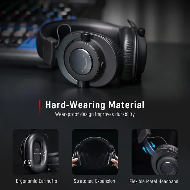 Alt view image 7 of 7 - Gaming Streaming Microphone 3.5mm/6.35mm Monitoring Headphones, Podcasts Bundles, USB RGB Condenser Mic with Pop Filter, Shock Mount, Studio Over-Ear Wired Headphones-Red (A6R+H8)