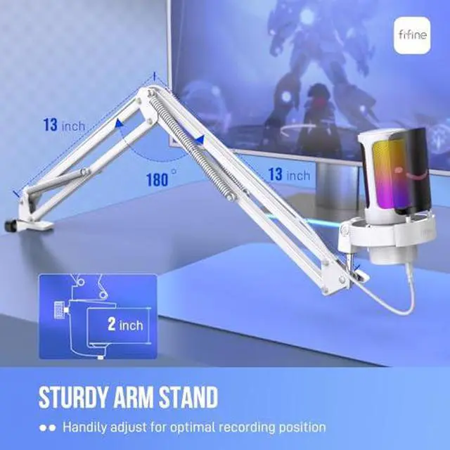 Alt view image 6 of 6 - Gaming USB PC Microphone Kit with Metal Scissor Boom Arm, Condenser Computer Mic with RGB, Mute, Gain Knob, Pop Filter, Base Stand for Streaming, Content Creation, Podcast, Recording (A8W+CS1W)