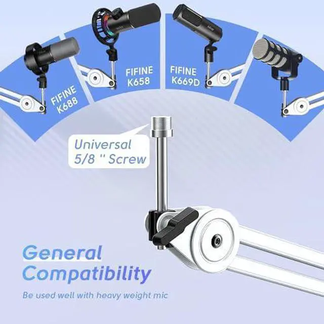 Alt view image 3 of 5 - Gaming USB Microphone with Metal Boom Arm Bundle, PC Computer Streaming Mic with Mute, RGB, Gain Knob, Microphone Arm Stand with Desk Clamp Kit for Recording/Podcast (A8+BM63 White)