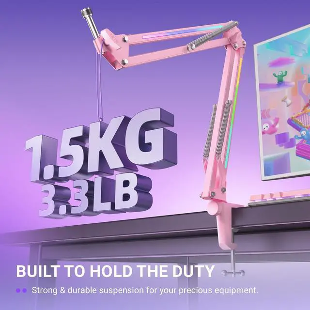 Alt view image 6 of 7 - Gaming Streaming Bundle, XLR/USB Dynamic RGB Microphone & RGB Mic Arm, PC Mic with Mute Button, Adjustable Desk Mount Mic Stand for Podcast, YouTube -AM8P+BM38P