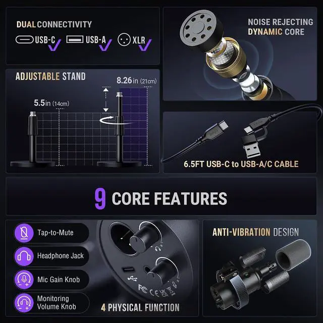 Alt view image 3 of 7 - K688S XLR/USB Podcast Dynamic Microphone with Desktop Stand