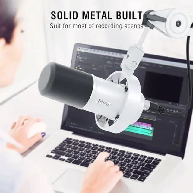 Alt view image 2 of 7 - XLR Mic Set with Boom Arm Stand, USB PC Podcast Microphone with Tap-to-Mute, Gain Knob, Headphones Jack for Streaming Recording, Metal Heavy Duty Mic Stand (K688W+BM63W)