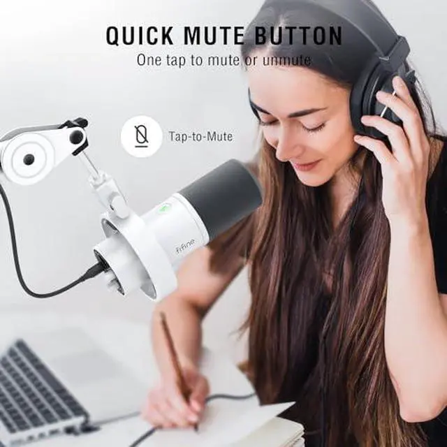 Alt view image 6 of 7 - XLR Mic Set with Boom Arm Stand, USB PC Podcast Microphone with Tap-to-Mute, Gain Knob, Headphones Jack for Streaming Recording, Metal Heavy Duty Mic Stand (K688W+BM63W)
