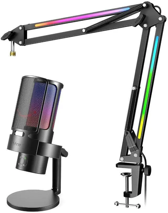 Main image of USB Condenser Microphone Kit for Gaming with Four Polar Patterns, RGB Microphone Boom Arm, Mute Button, Volume Control, Streaming Mic and Metal Stand for YouTube, Windows, Mac (A8Plus+BM38)